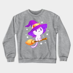 White Witch Cat - Pastel Kitty - Magical stars Crewneck Sweatshirt